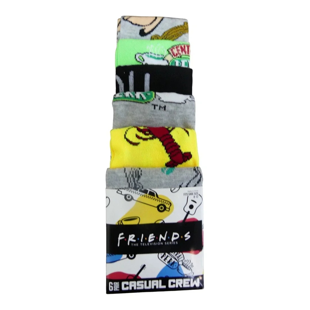 Bioworld Friends Crew Socks Men 8-12 Multi New 6-Pack Central Perk Lobster TV